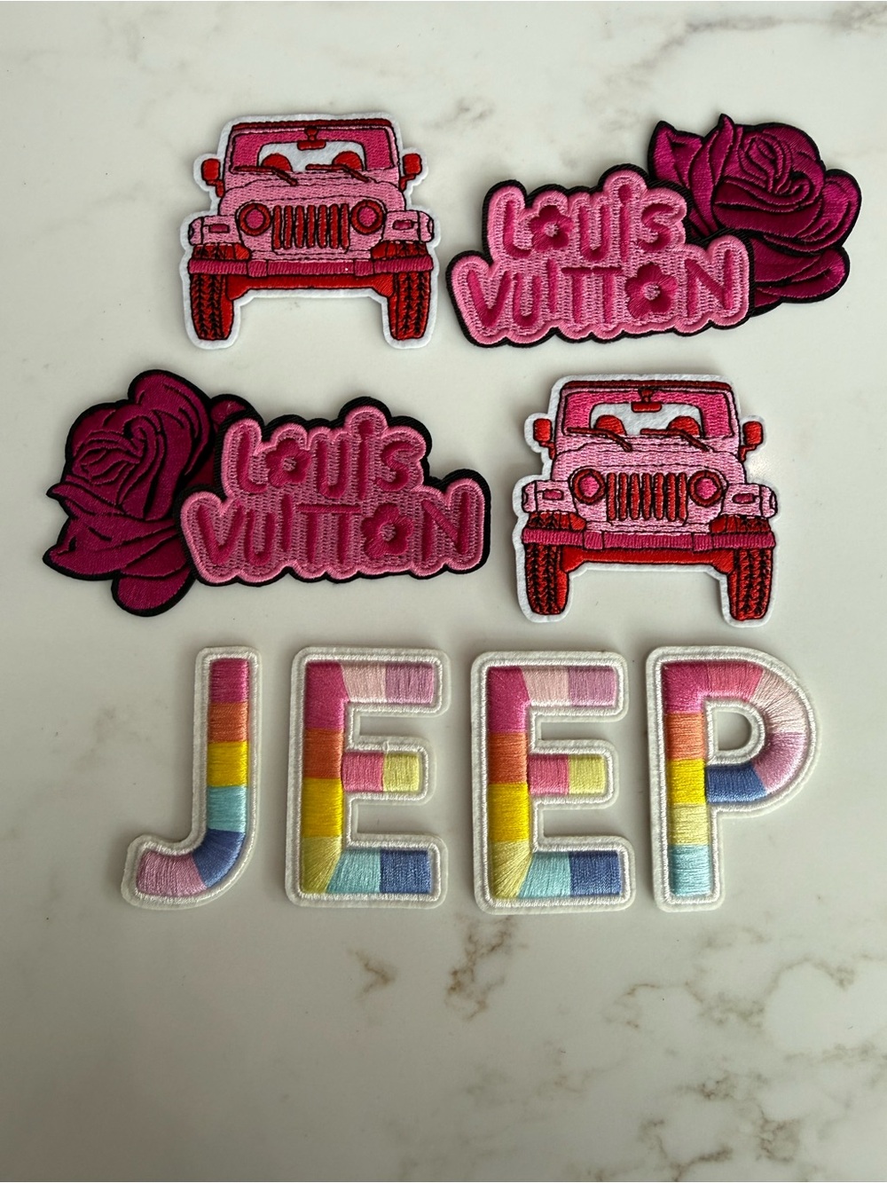 Hand Crafted Pink Jeep Iron on Patch Set
